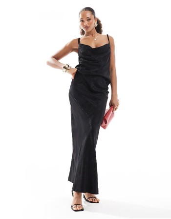 jacquard maxi skirt and cami top co-ord in black