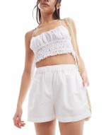 Premium oversized linen beach shirt and trousers in white - WHITE
