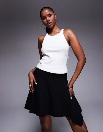 godet detail asymmetric mini skirt in black