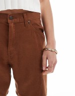 high waisted linen blend baggy denim shorts in brown