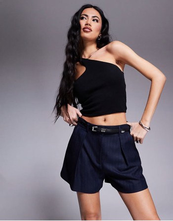 tailored short in navy pinstripe