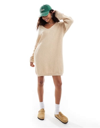 collar detail oversized jumper dress in oatmeal