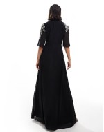 flutter sve embellished maxi dress in black